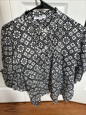 Emerson Fry Black and White Geometric Print Blouse. Handblock print